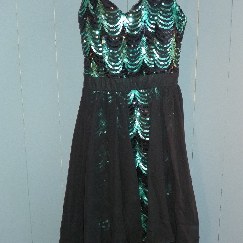 Turquoise and black prom dress